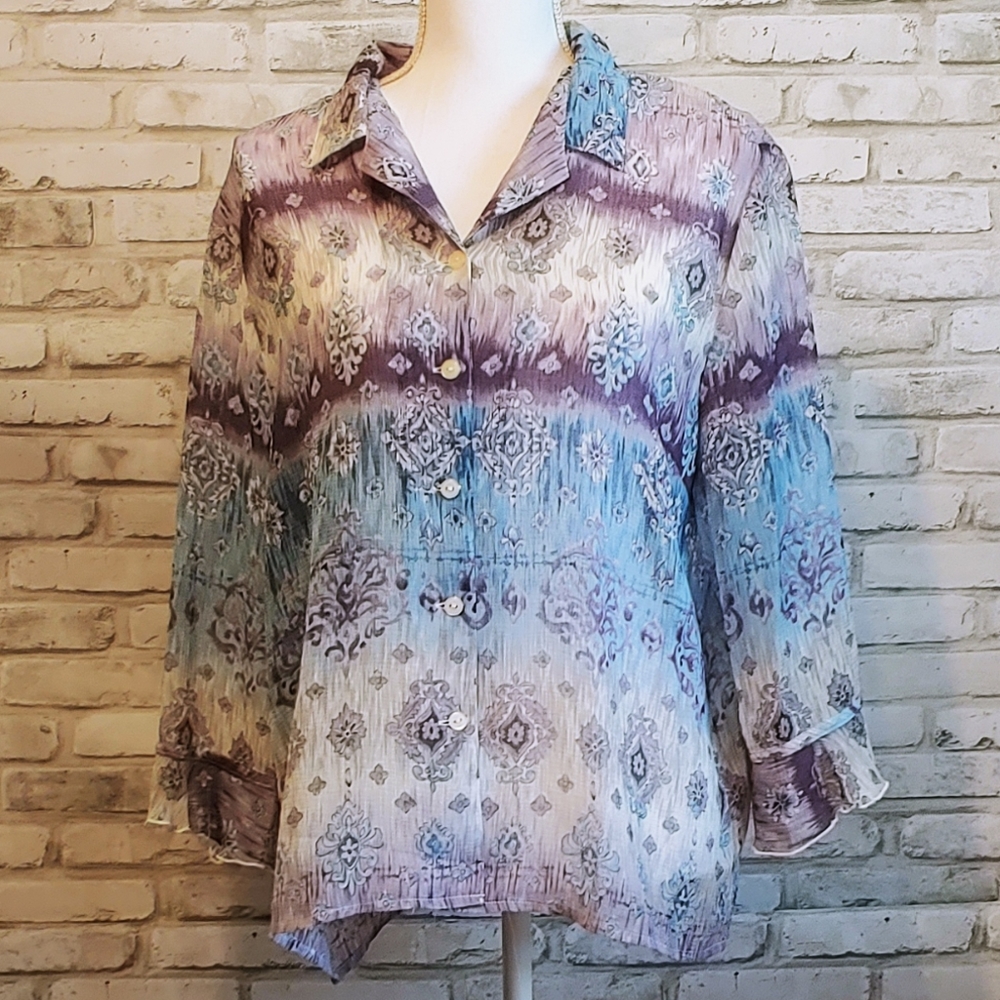 Alfred Dunner 🌹 Sheer Button Down Shirt
